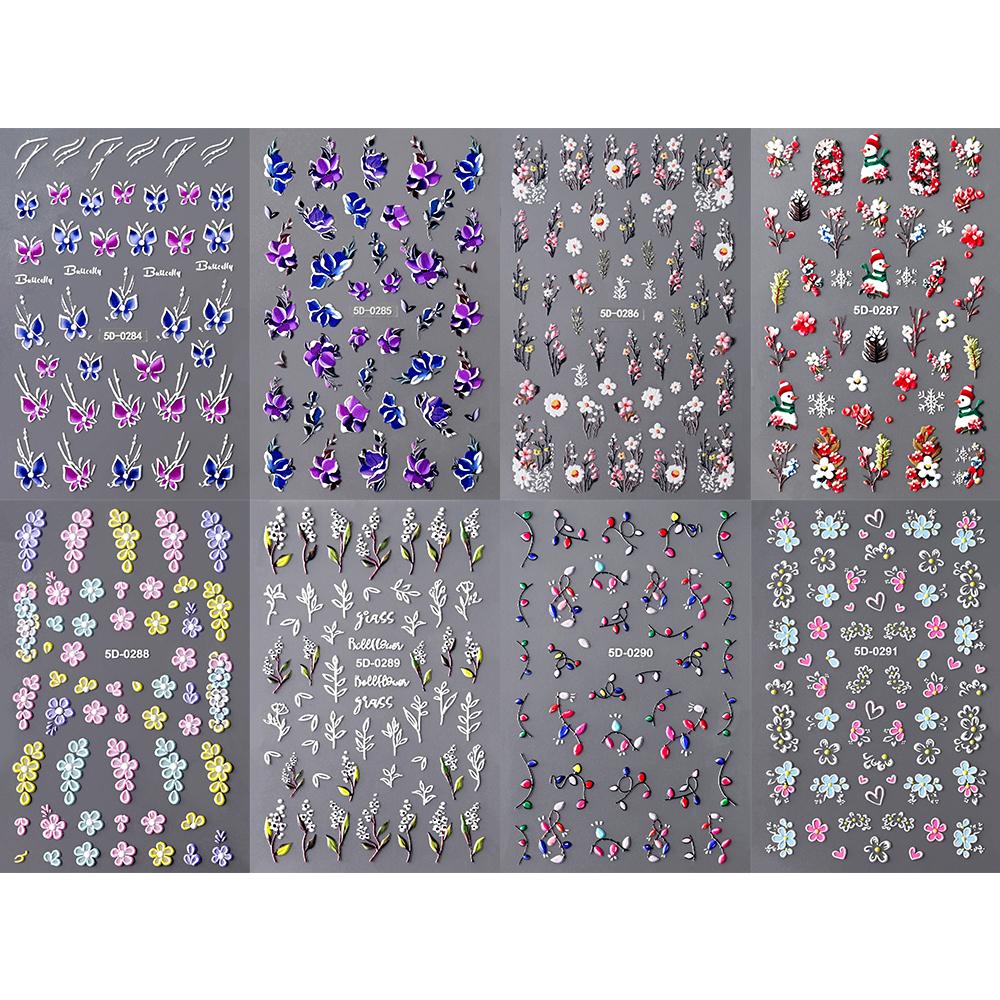 1 buc flori 3D autocolante pentru unghii primăvară floral frunze autoadezive glisante decal art manichiură pentru decorare