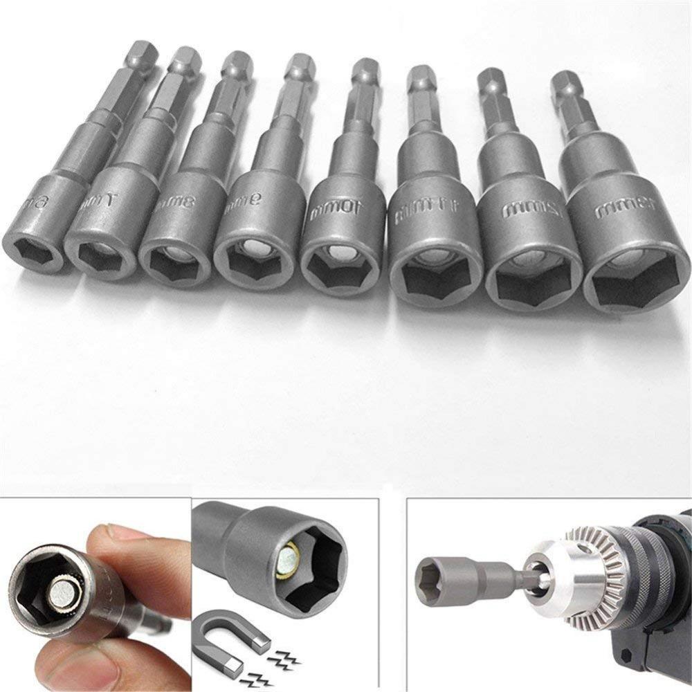9pcs Power Hand Driver Drill Tools Set 5-13mm Metric Socket Wrench Set Power Nuts Driver Socket 1/4" Hex Shank Drill Bit Set