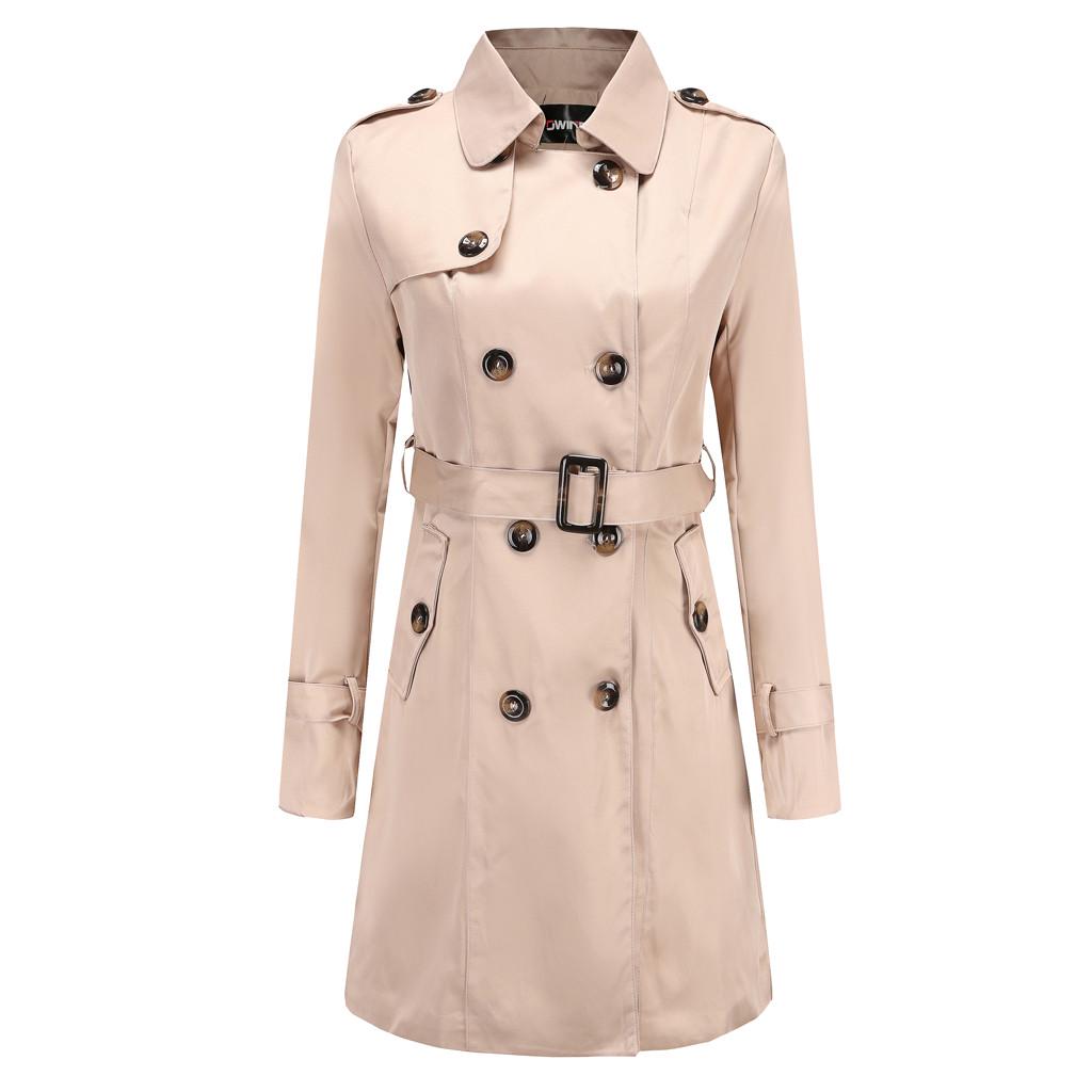 Women Slim Windbreaker Double Breasted Long Trench Coat Jacket Overcoat Outwear