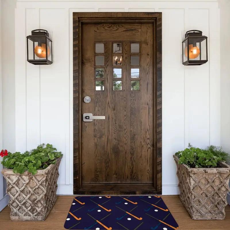 Field Hockey Sticks Front Door Mat Anti-Slip Outdoor Quick Dry Sport Player Doormat Floor Bath Entrance Rug Carpet