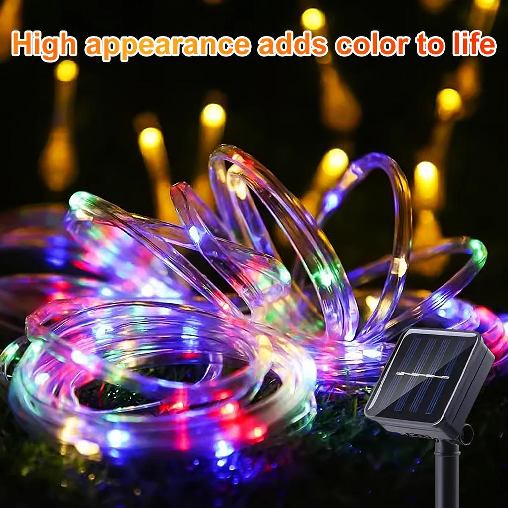 Solar LED Rope Light Waterproof Outdoor Solar Powered Fairy Lights 8 Mode Christmas for Garden Yard Holiday Tree Decor Light