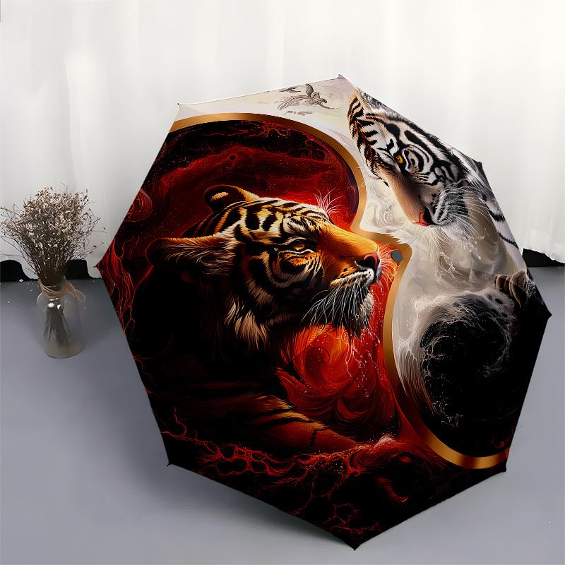 Yin Yang Tiger Art Print: Harmony In DesignUmbrella, Portable 3-Fold Compact Umbrella for Men & Women Gift