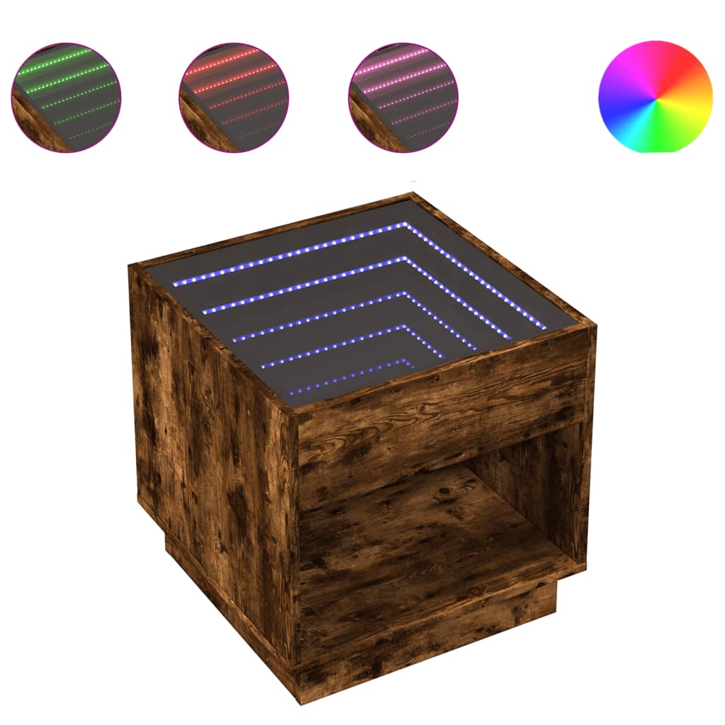 Vidaxl Stolik Nocny Z Led Infinity, Przydymiony Dąb, 50X50X50 Cm