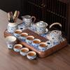 New blue and white Ru kiln Kung Fu tea set Household ceramic brewing teapot teacup drainage water storage tea tray