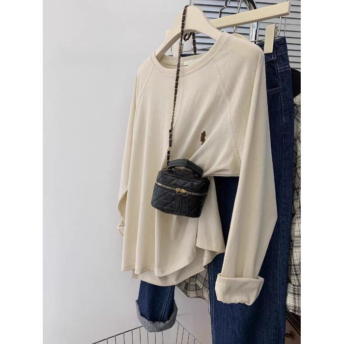 

Plus Size Loose Pure Cotton Long Sleeve T-shirt for Women - Korean Dongdaemun Style, Early Autumn 2025 4XL (up to 120 kg) абрикосовый
