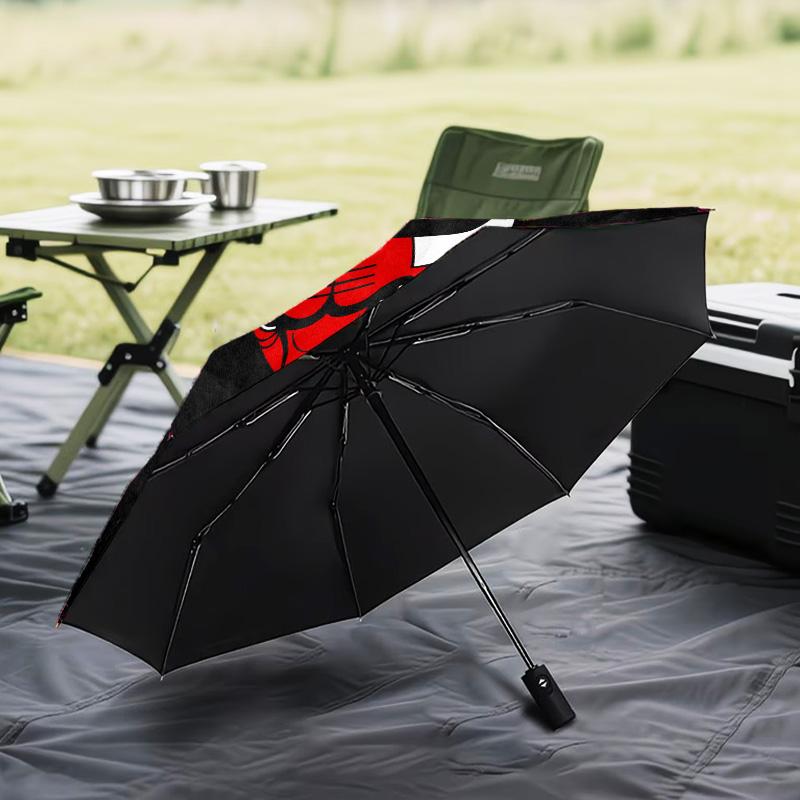 Chicago-Bulls Logo Automatic Folding Umbrella - 8-Rib Travel Umbrella with Auto Open/Close & Portable Gifts for Holidays or Birthdays
