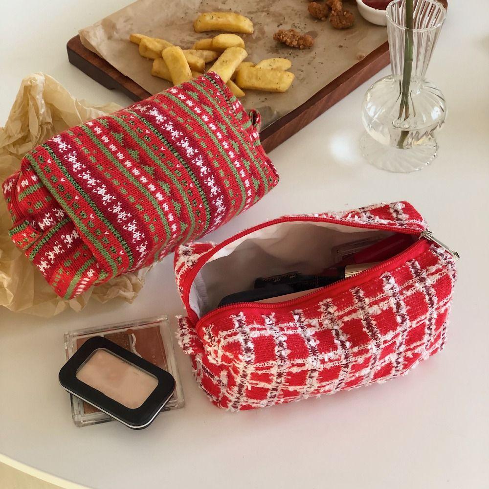 Dirt-proof Christmas Pencil Case Knitted Fabric Knitting Pen Bag  Toiletry Makeup Brushes