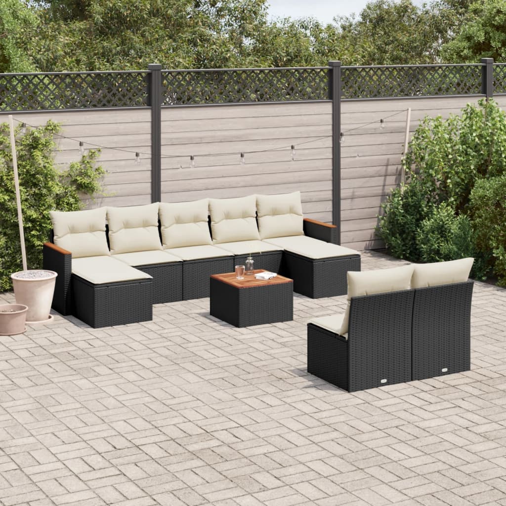 Vidaxl 10-Cz. Set da Giardino, Cuscini Rattan Nero Pe