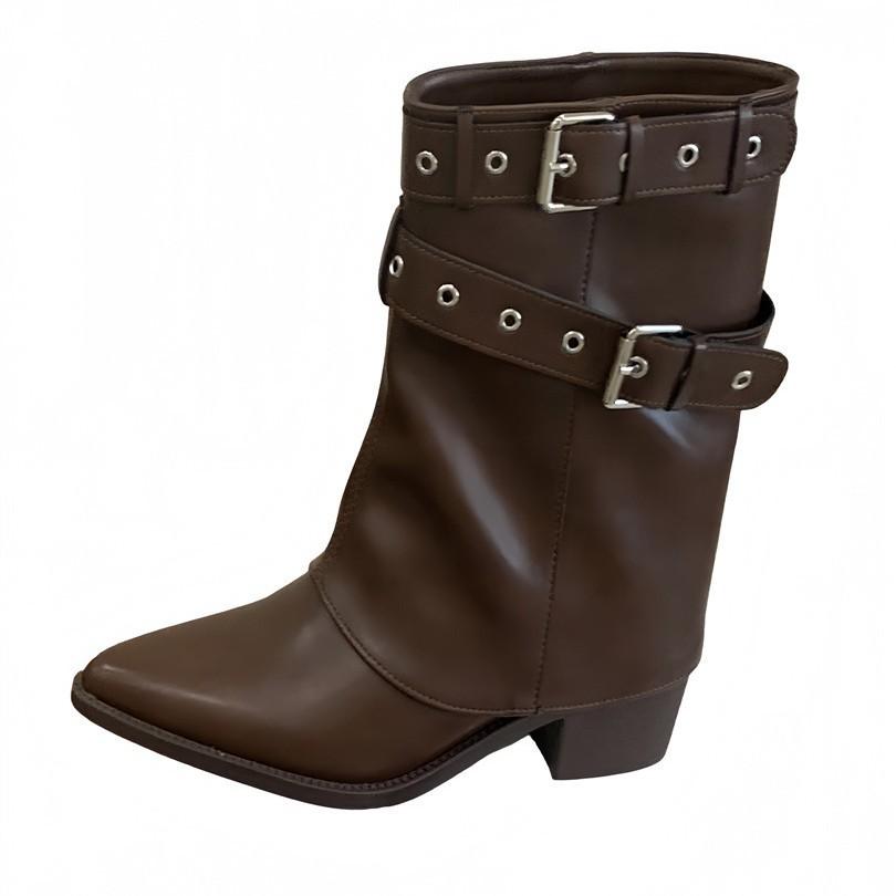 American Spice Girls Belt Buckle Pants Boots Short Boots Women's Boots 2025 Early Autumn New Niche Design Short Boots Western Boots