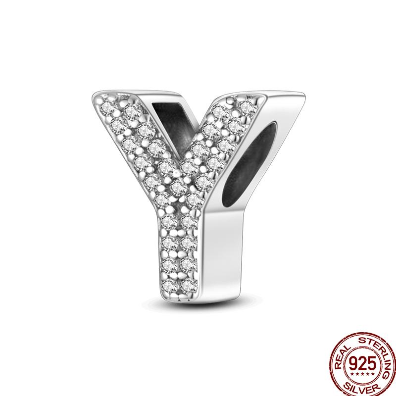 Copper 26 Letter Copper Series Shiny Zircon Lucky Letter Beads Charm Suitable Fit 3Mm Original Bracelet