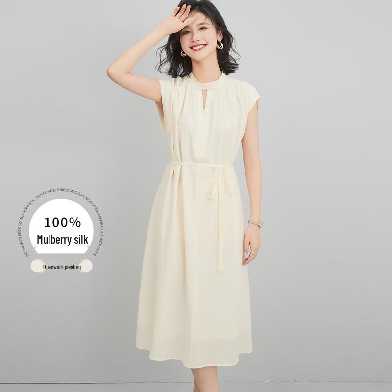 

100% Mulberry Silk Pleated Hollow Out Dress L