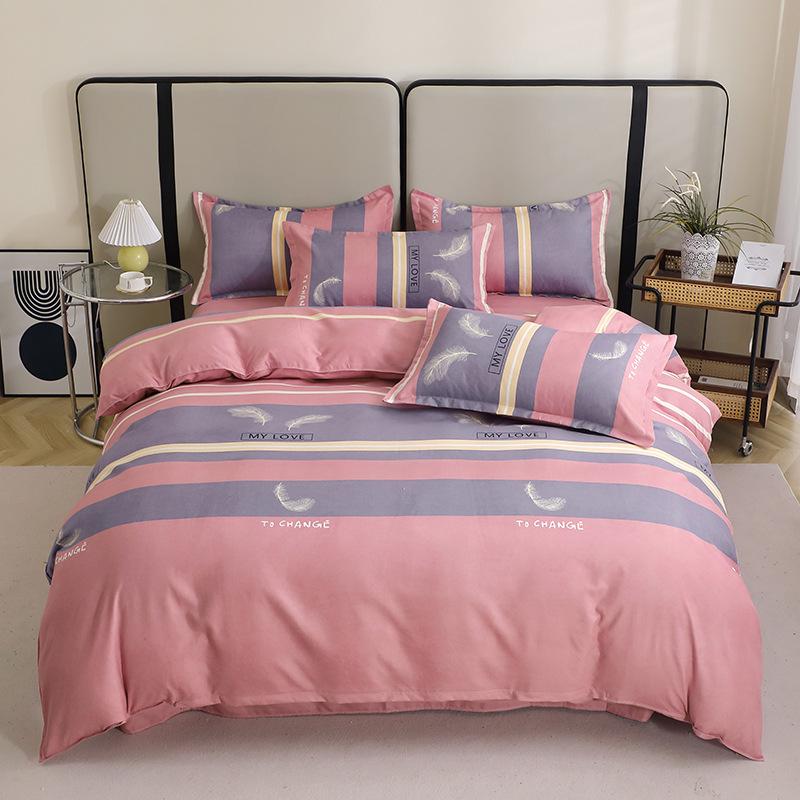 Autumn Winter Pure Cotton Brushed 4 Piece Bedding Set Simple Striped Thick Bed Sheet Duvet Cover All Cotton Bed Supplies 3 Piece Set With Pillowcase