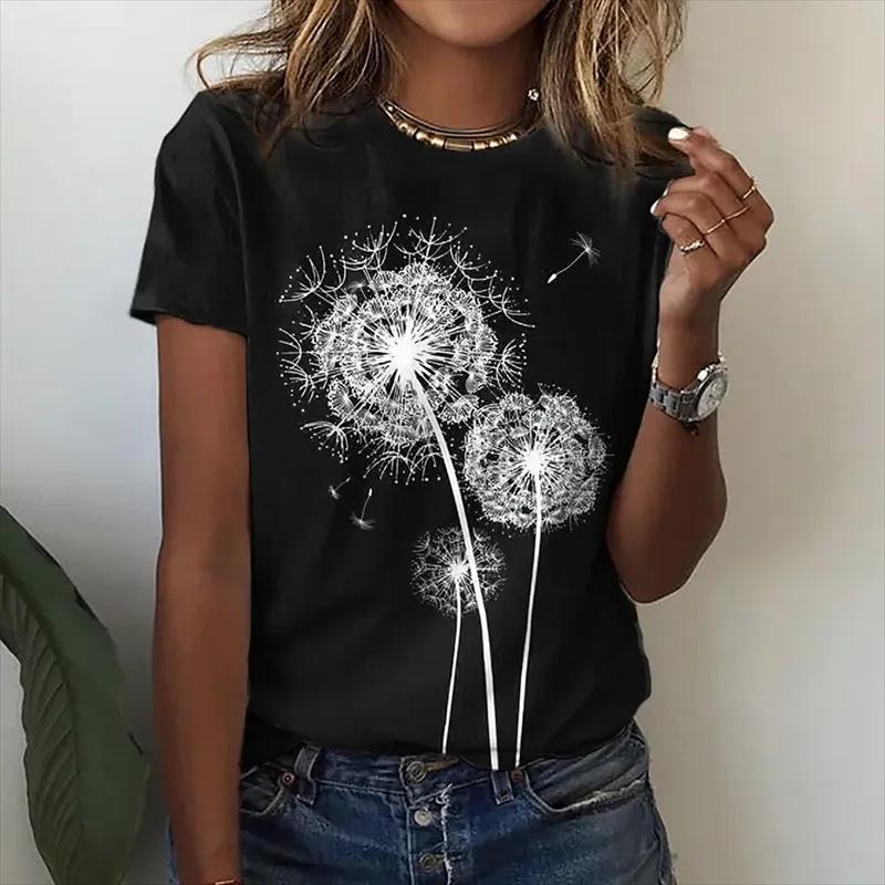 3D Printed Floral Dandelion T-Shirt For Women Plant Graphic Short Sleeves Casual Fashion Oversized T Shirts O-Neck Harajuku Tees