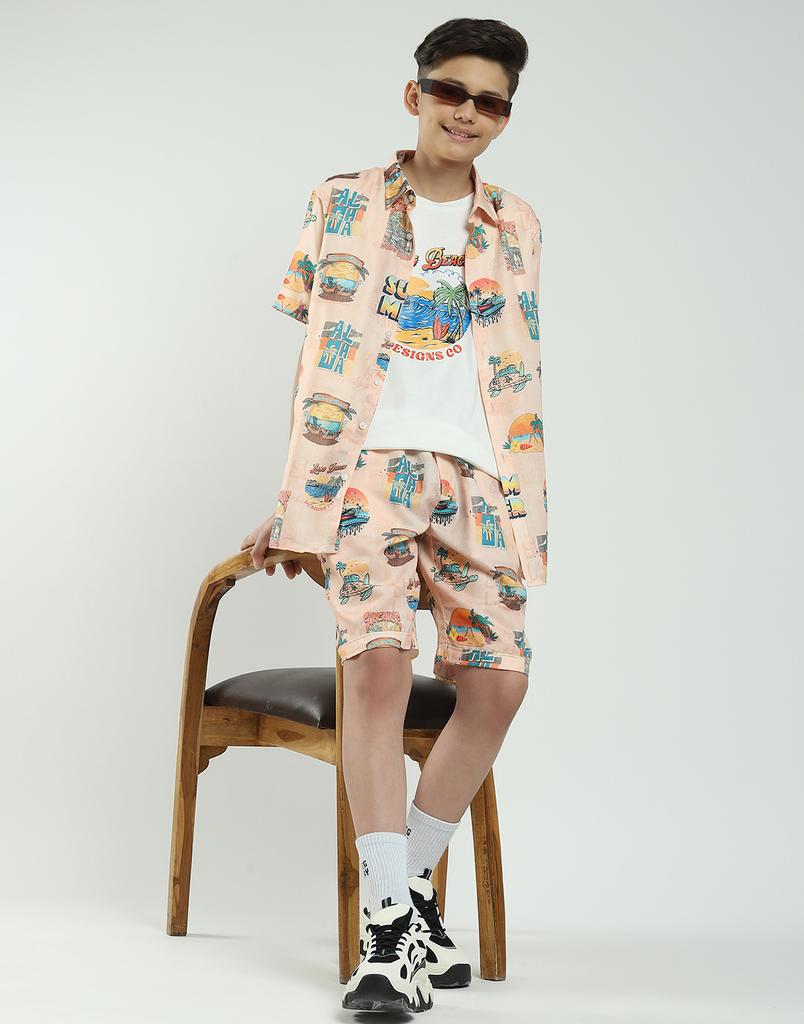 Boys Regular Fit Printed Co-ord Set | Half Sleeve Shirt with Shorts | Casual Co-ord Set for Boys