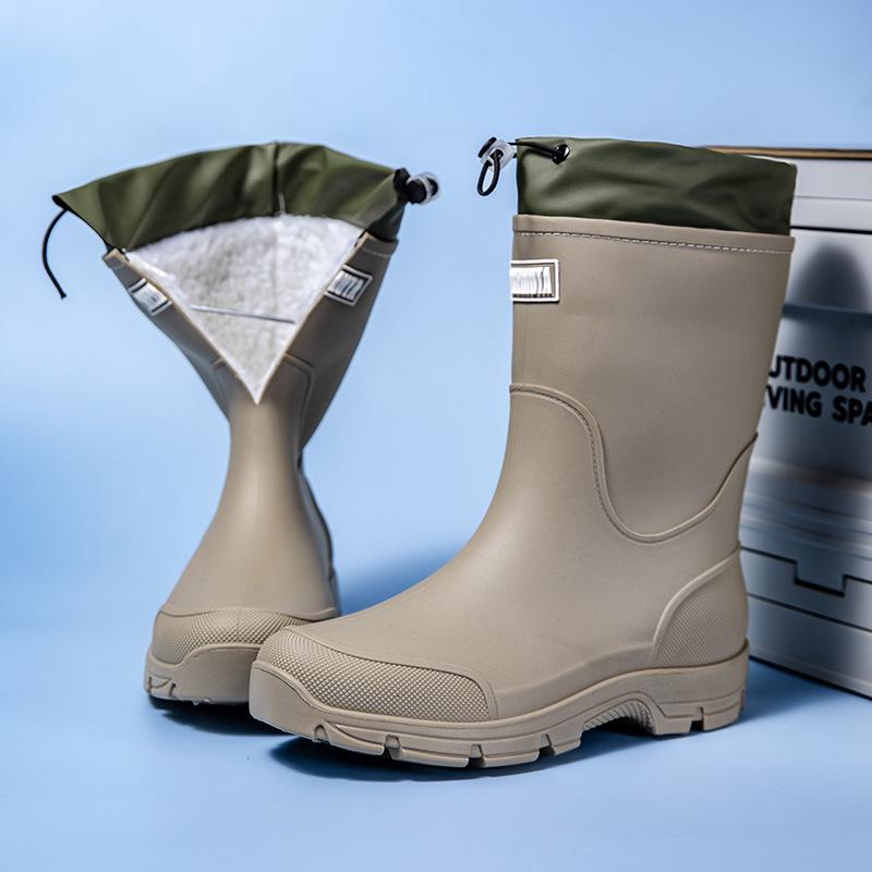 Unisex Mid-Calf Waterproof Drawstring Rain Boots - Lightweight Non-Slip Rubber Shoes