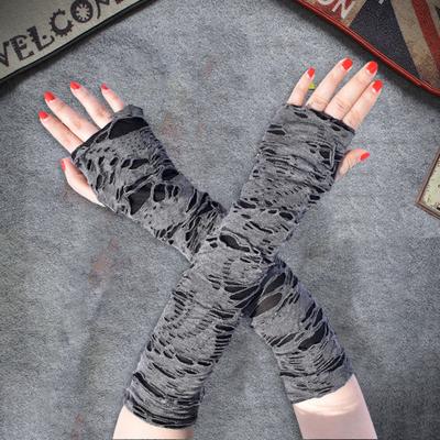 1 Pair Thumbhole Design Long Halloween Fingerless Gloves Casual Ripped Holes Decor Adult Cosplay Gloves Punk Style Arm Sleeves