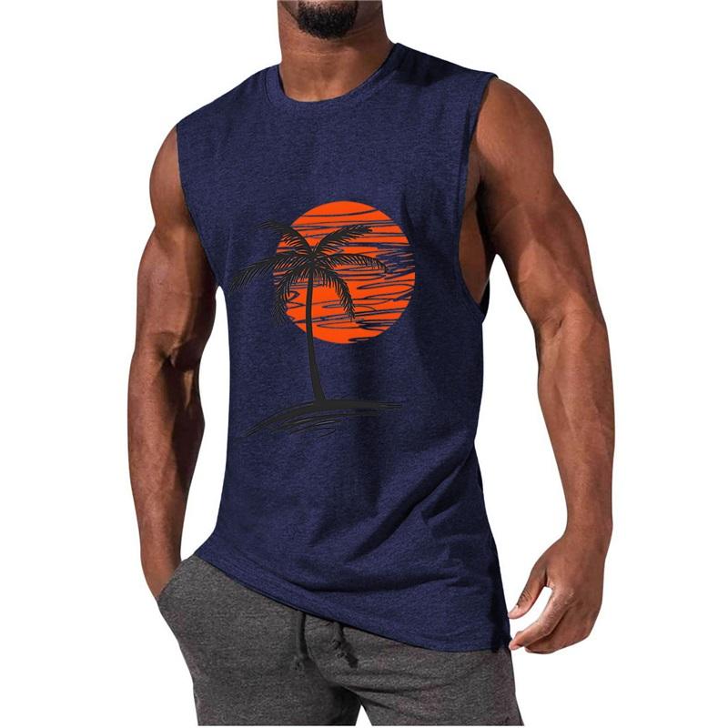 Sommer Neuer Stil Herrenweste Muskel Herren Sport- und Freizeitweste Wärmeübertragung Kokospalme Herren Top T-Shirt