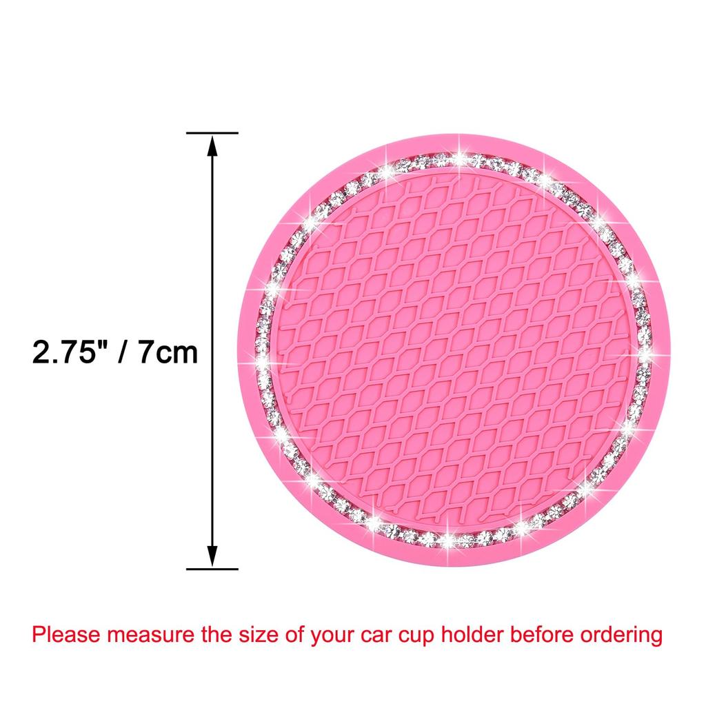 Wisdompro Car Non-Slip Coaster Bling Car Drink Holder Cup Mat Vinyl Anti-Slip Vibration Proof Round 70mm Diameter 4pcs Pink