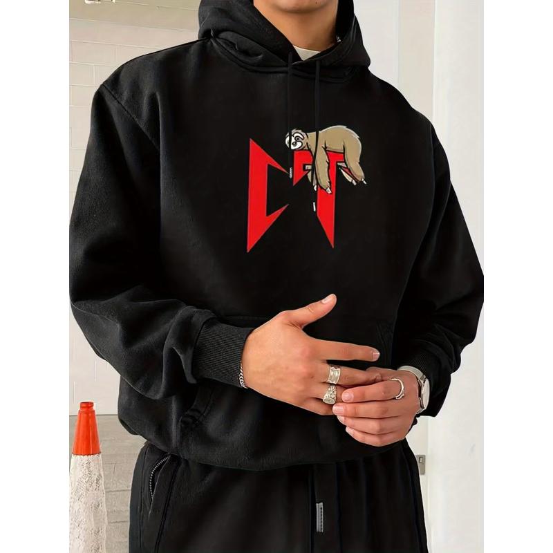 Polyester Men s Pullover Hoodie, Loose Fit, Warm Casual Hooded Sweatshirt with Drawstring XXL чёрный