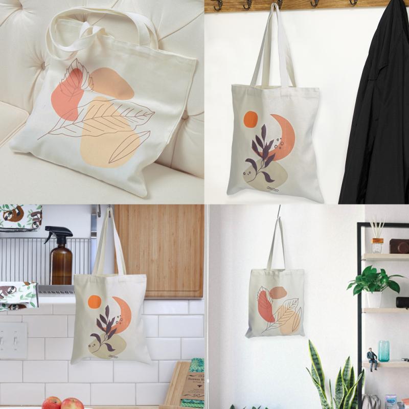 2pcs Cotton Canvas Bags Boho Floral Shoulder Bags Grocery Shopping Bag Reusable Tote Bag