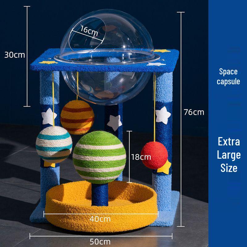 Starry Sky Cat Climbing Frame with Sisal Scratching Post and Space Capsule Bed.