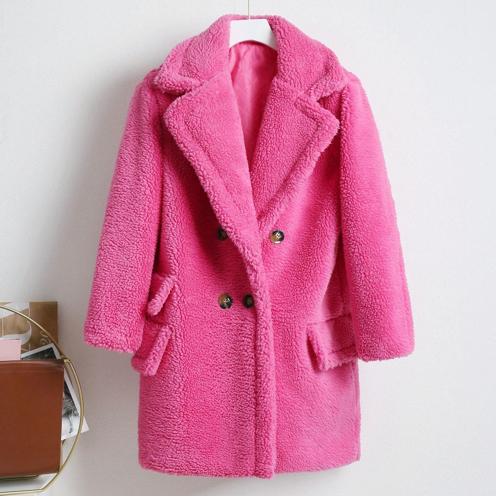 Fashion Women Solid Medium Turn-Down Collar Warm Plush Coat