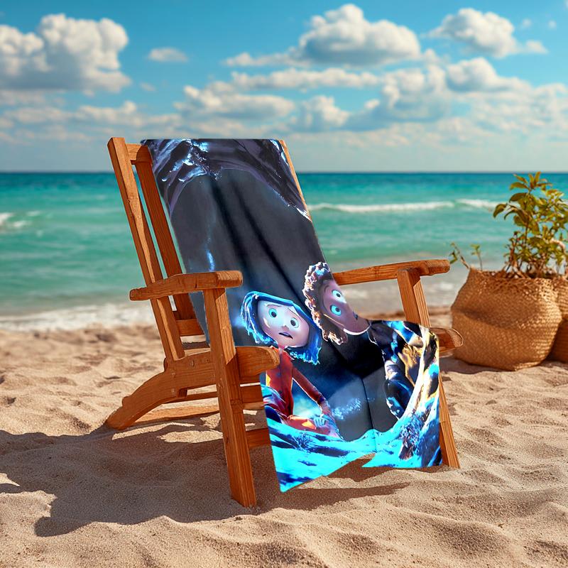 Ultra-Soft Beach Towel with Coraline Theme,Ideal for Pool - Camping, Diving - Perfect Travel Essential, Vibrant Beach Towel.