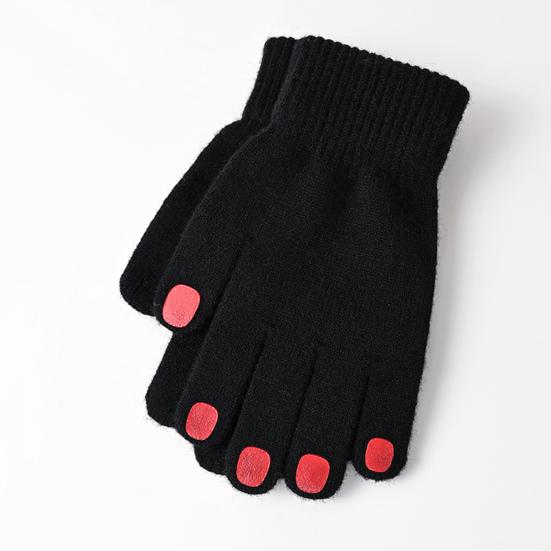 Women Knitted Gloves Winter Gloves with Red Nails Thickened Warm Full Finger Gloves for Daily Outings Skiing Cycling