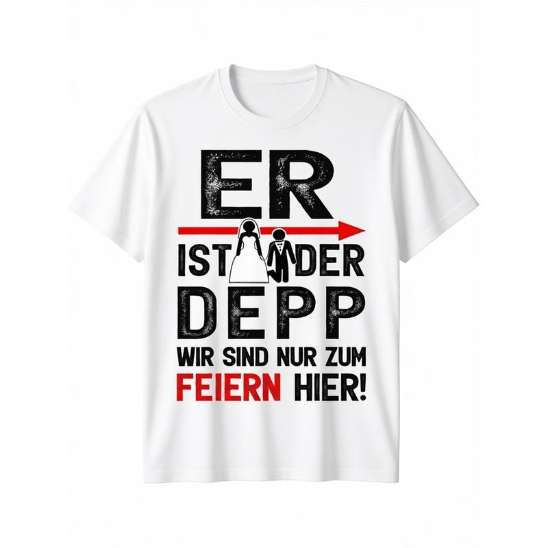Men'S German Text Funny Bachelor Party T-Shirt - "ER Ist Der Polterabend & Feiern Hier!" - German Drinking Crew Shirt - All-Season Casual Tee For