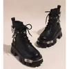 Women Metal Platform Middle Tube  New Dark Punk Increased Lace-up Female Lace Up Girl Motorcycle Boots