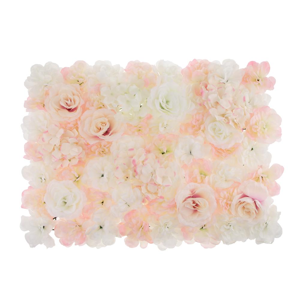 Artificial Rose Hydrangea Flower Wall Panels Light White And Champagne