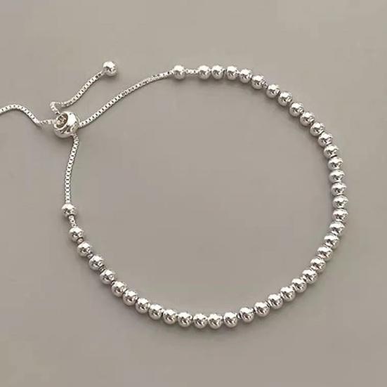 Adjustable Bolo Bead Bracelet Handmade Silver Bead Slider Bracelet for Women Alloy