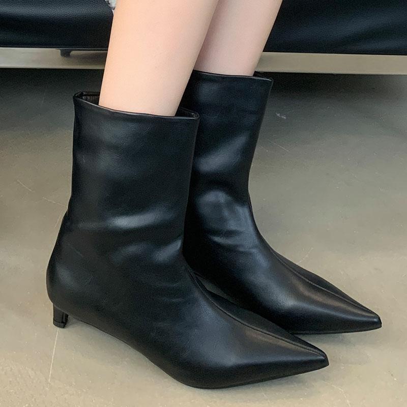 Fashion Brown Footwear Female Slip On Shoes Knee High Boots For Ladies Fashion Pointed Toe Women Ankle Western Boots With Low Heel Shoes