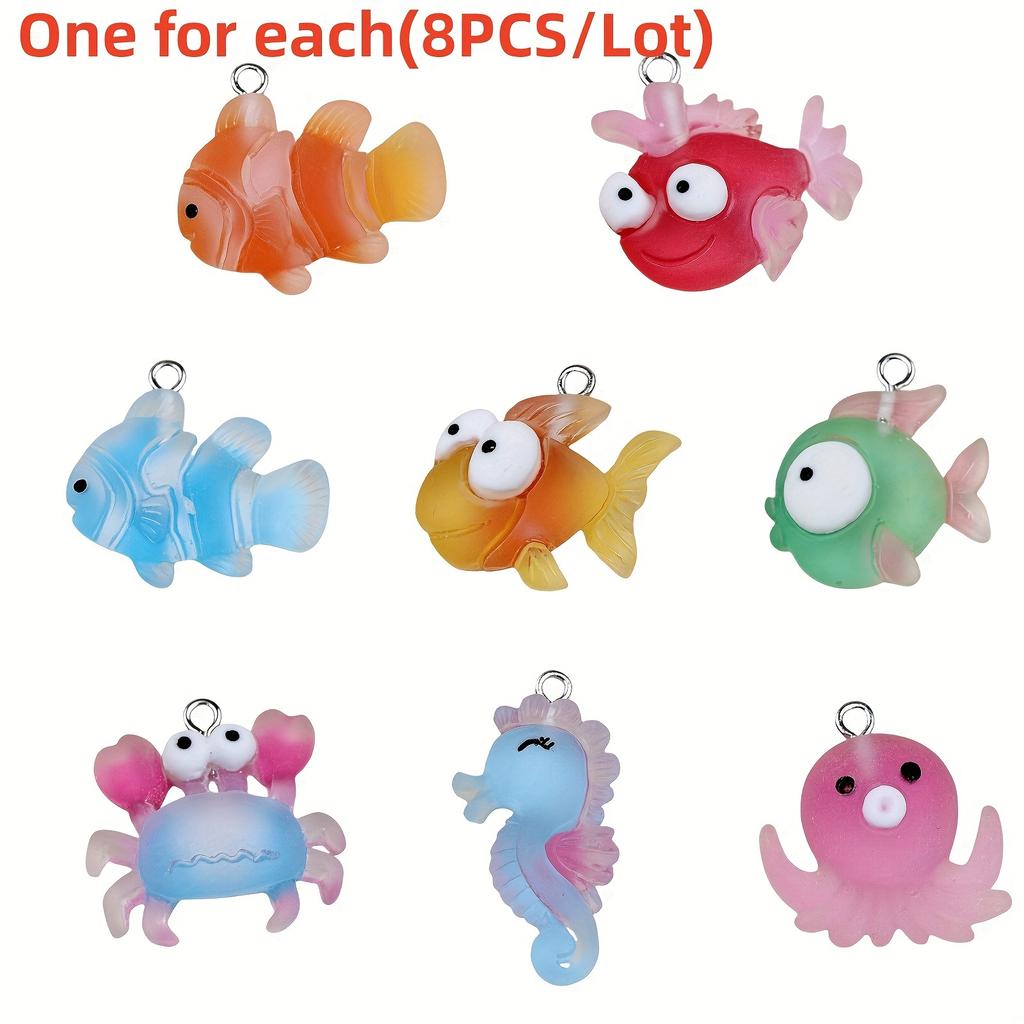 8PCS/LOT Resin Ocean Series Pendant Suitable for DIY Necklace Earrings Keychain Kawaii Scrapbooking Embellishments Diy Accessories