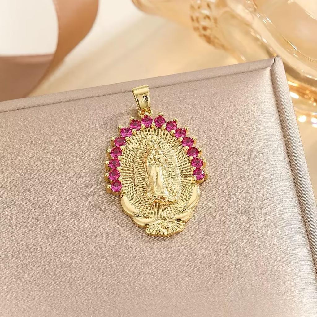 New Gold-plated Colored Zircon Pendant Retro Virgin Mary Series All-match Temperament Pendant Necklace Jewelry Random