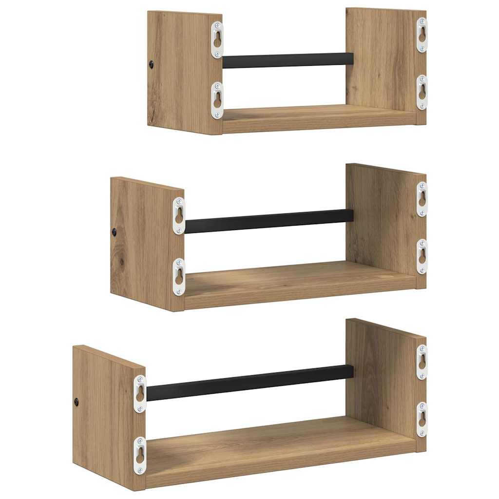 Wall Shelf Set 3 pcs Artisan Oak 40x16x14cm Engineered Wood