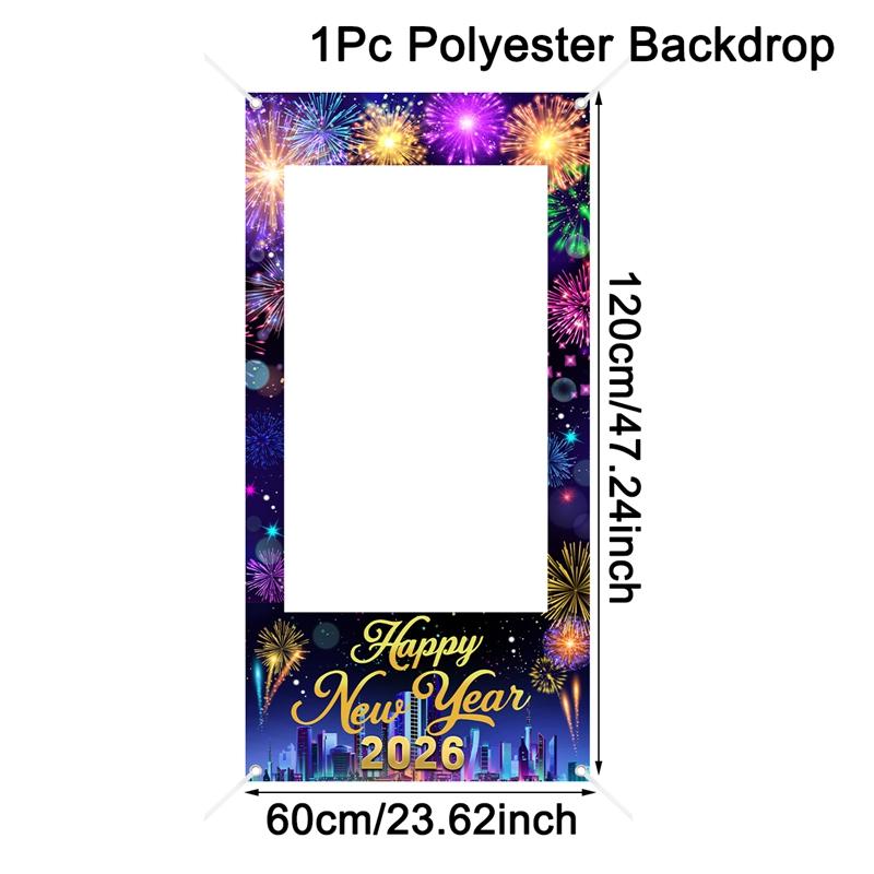 Black Gold New Year 2026 Photo Booth Frame Banner Happy New Year Party Backdrops New Year Decorations 2026 Background Banner