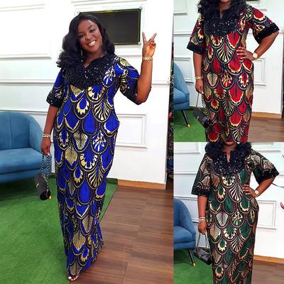 African Plus Size Satin Beaded Long Burqa Dress for Women, Style 8098