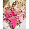 European and American Solid Color Swimsuit Women's Lace-up Sexy Three-point Bikini Hot Spring Beach Swimsuit Bikini