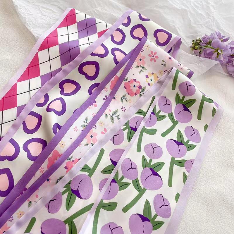 Women Flower Love Heart Printed Hair Band Headwear Scarves 6.5cm*90cm