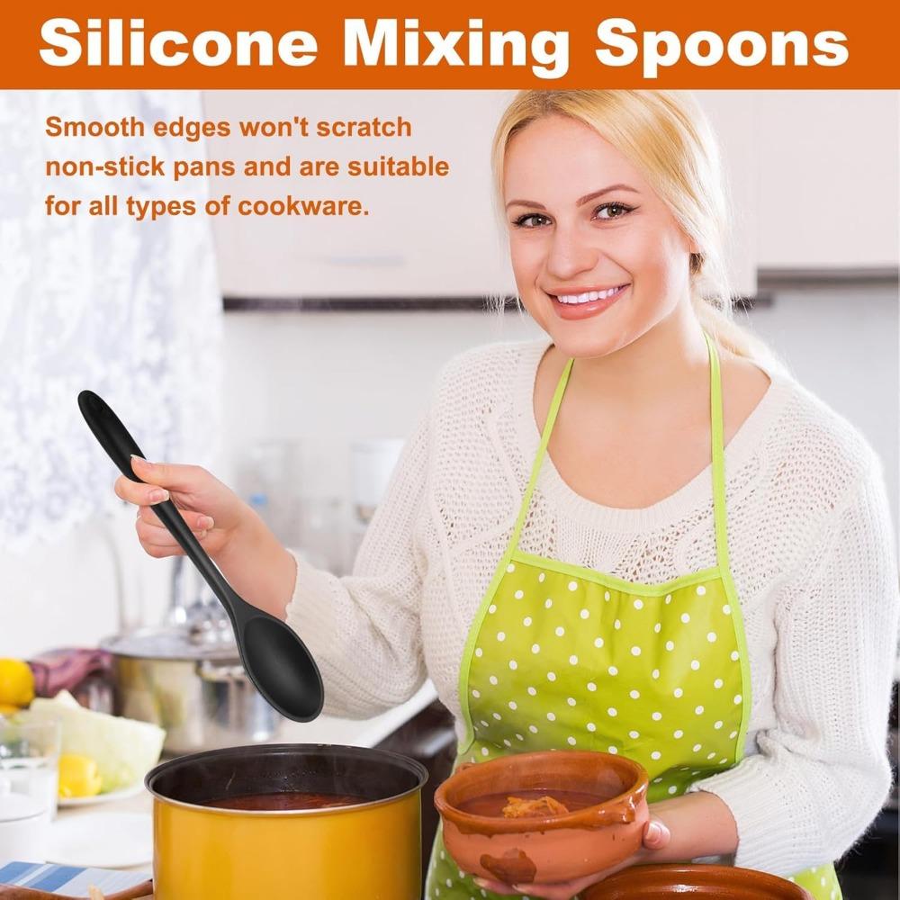 Silicone Spoon Food Grade Long-handled Kitchen Soup Spoon Mixing Spoons High Temperature Resistant for Cooking