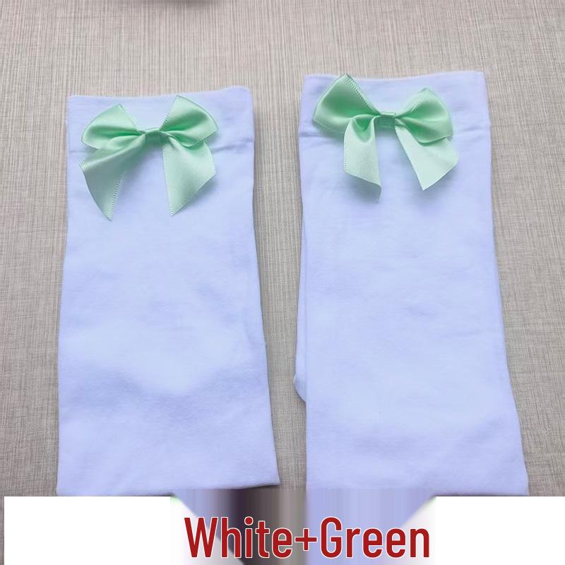 Women's Lace Trim Erotic Silk Thigh-High Stockings with Bow