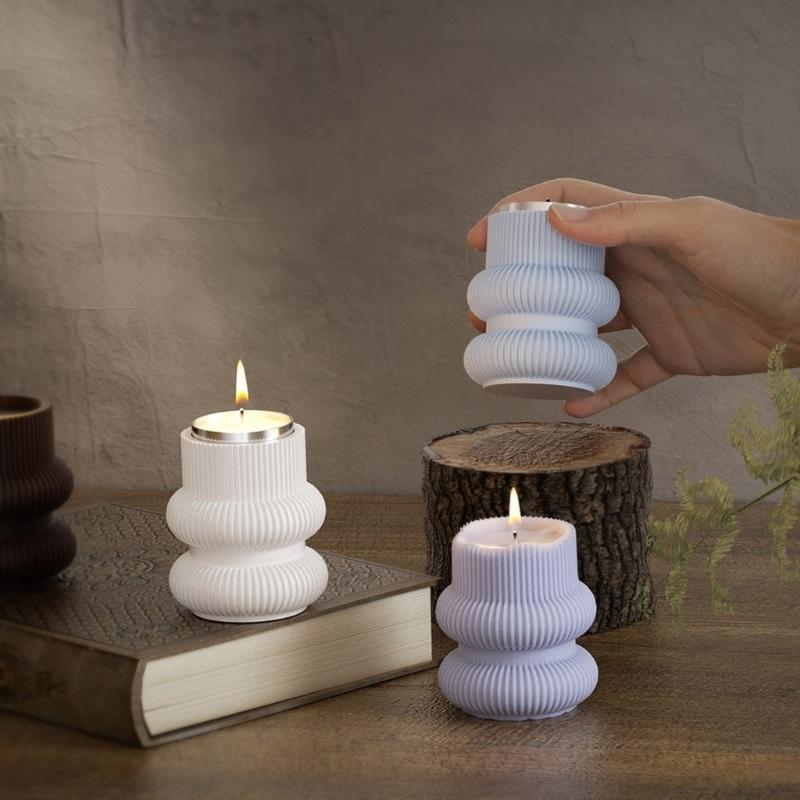 Silicone Candle Holder Molds Geometric Striped Ornaments Molds Silicone Craft Molds Candlestick Molds for Hand-Making