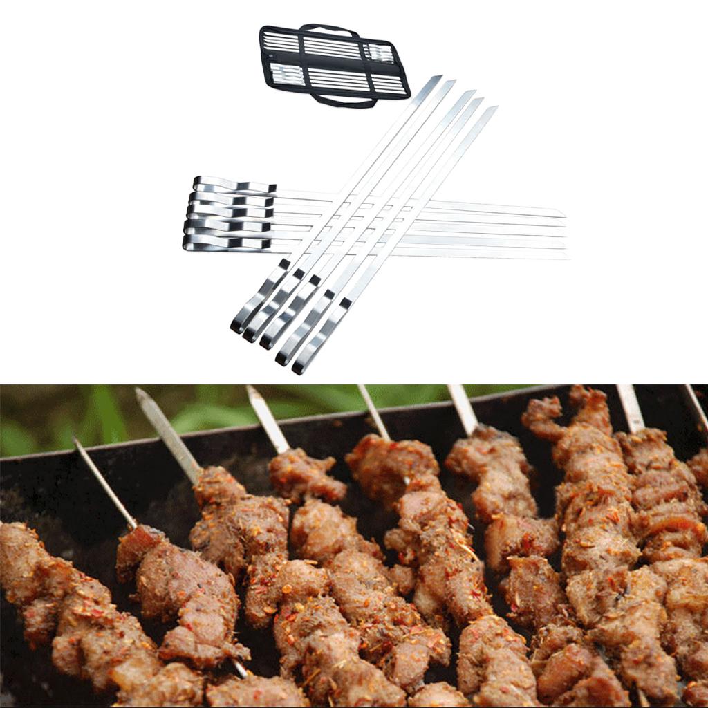 Metal 10x Barbecue Skewers Kebab Stainless Steel Flat BBQ Needle Sticks for Outdoor Cooking Tools,