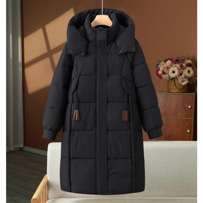 

New large-size cotton-padded clothes for women s winter medium and long cold-proof clothes, thin and thickened hooded cotton-padded jacket. M чорний