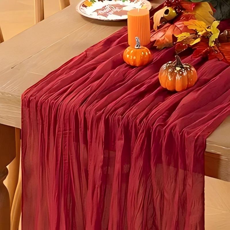 Halbtransparenter Gaze-Tischläufer Boho-Stil Esstisch-Gedeck Vintage Hochzeitsfeier Weihnachtsbankette Bögen Tortendekoration