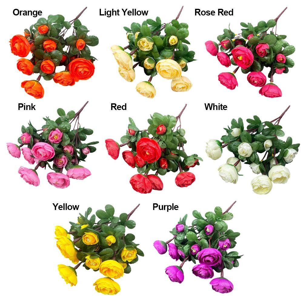 Multicolor Small Camellia Artifical Flower Silk Petals Floral Arrangement Decorative Flower Green Leaves Photo Props