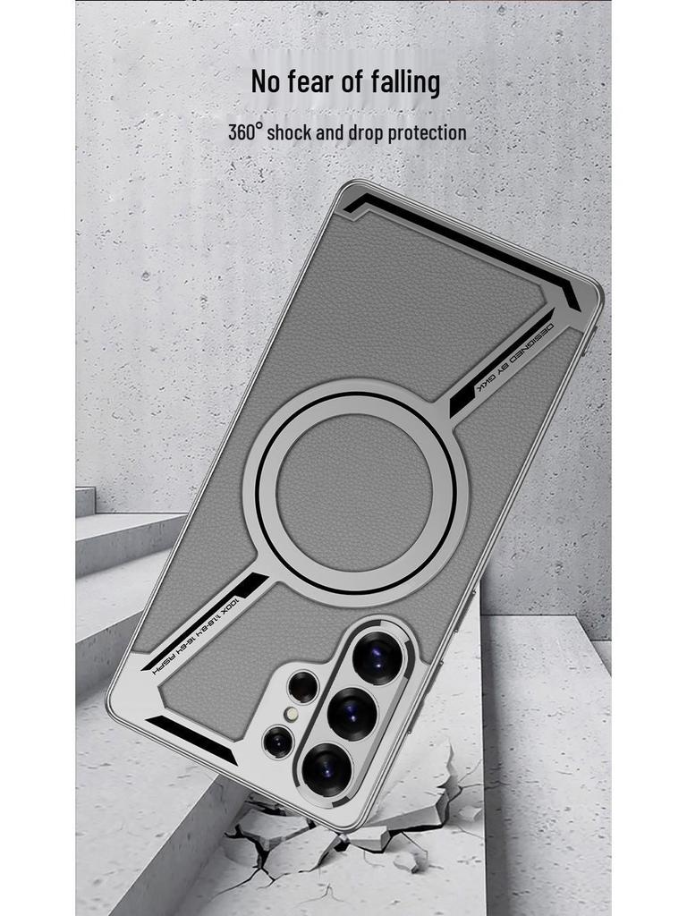 Samsung S26 Ultra Z-Shaped Electroplated Leather Case with Magnetic Ring
