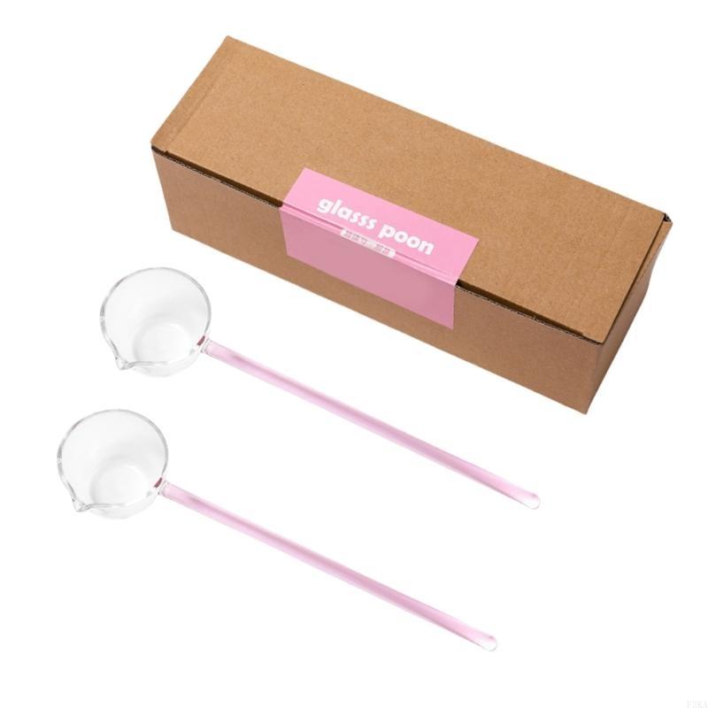 

2PCS Heat Resistant Glass Ladle Set Clear Long Handle Soup Spoon