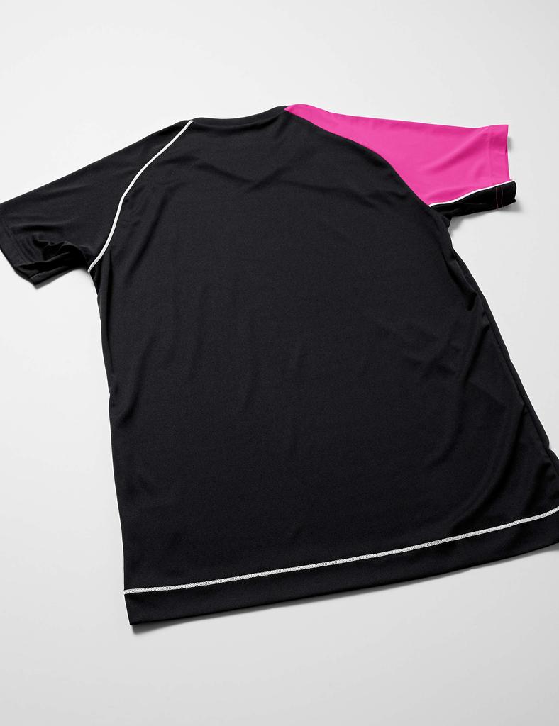 Mizuno Volleyball Apparel, Short Sleeve Game Shirt, Moisture-Wicking, Quick-Drying, Unisex, V2MA8001, Size 98, Black x Berry Pink, L